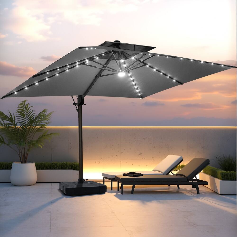 Pellebant 10 x 13FT Outdoor Rectangular Cantilever Patio Umbrella Solar LED Lighted with Wheel Base