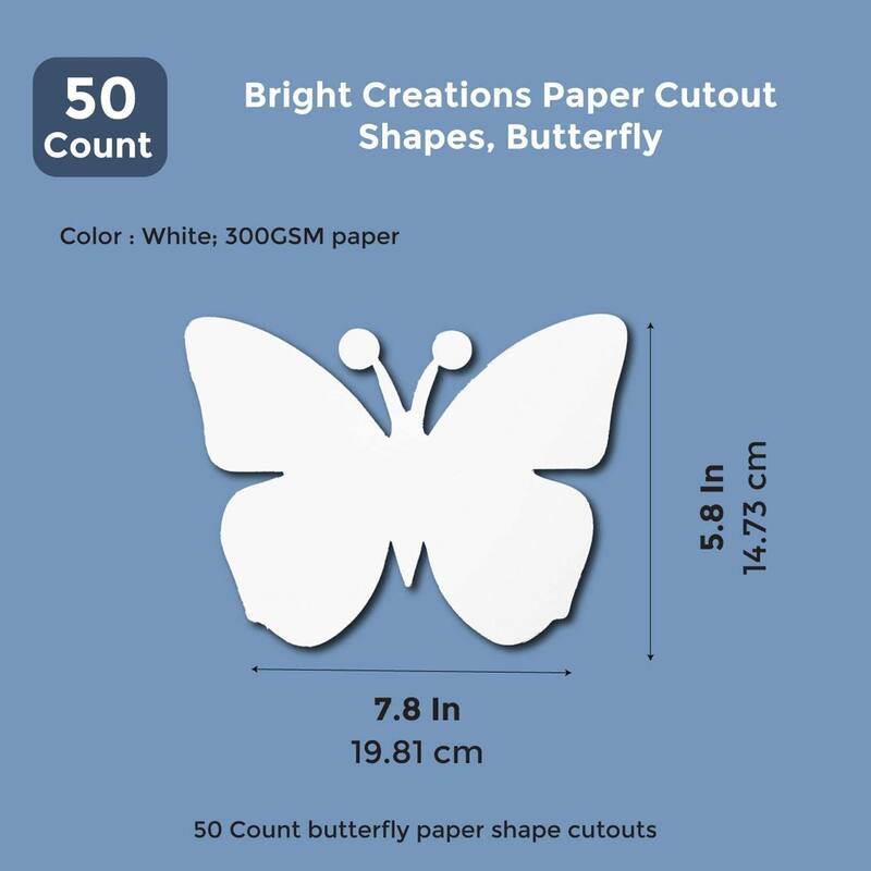 Bright Creations 50x Paper Cutout Shapes, Butterfly Die Cuts for Kids Crafts, 7.5 x 6 Inch, White
