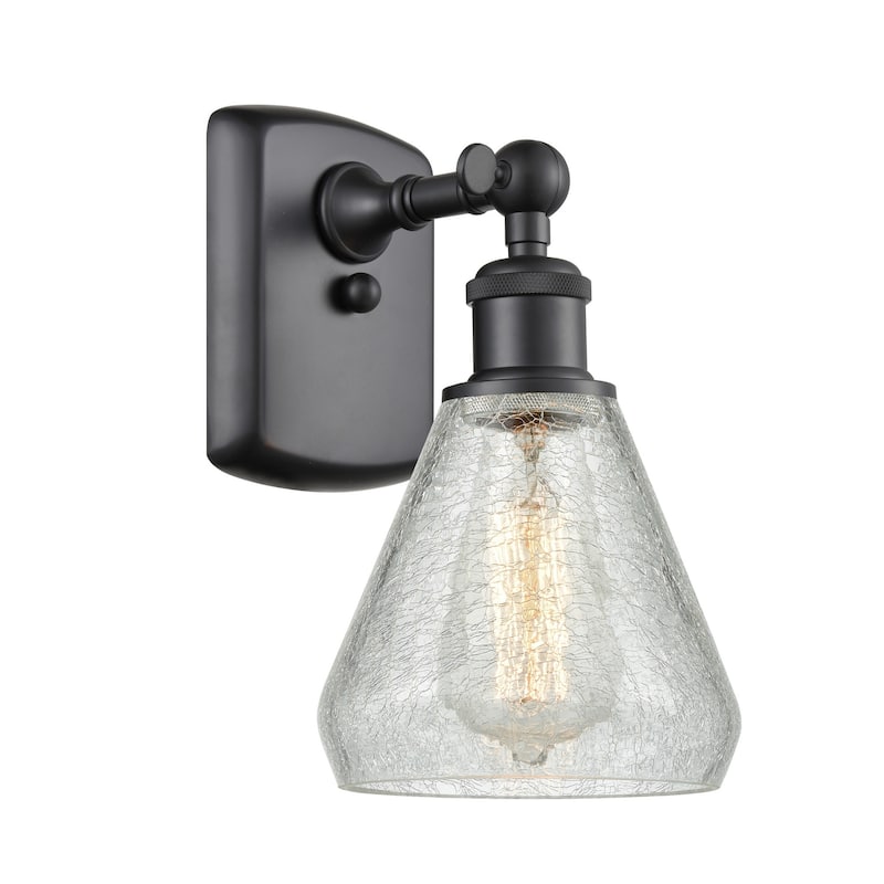 Innovations Lighting Conesus 12" Tall Bathroom Sconce - Matte Black / Clear Crackle