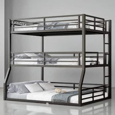 Full/Full XL over Full/Full XL over Queen Metal Triple Bunk Bed with Guardrails, Noise-Reduced Frame, Heavy-Duty Design