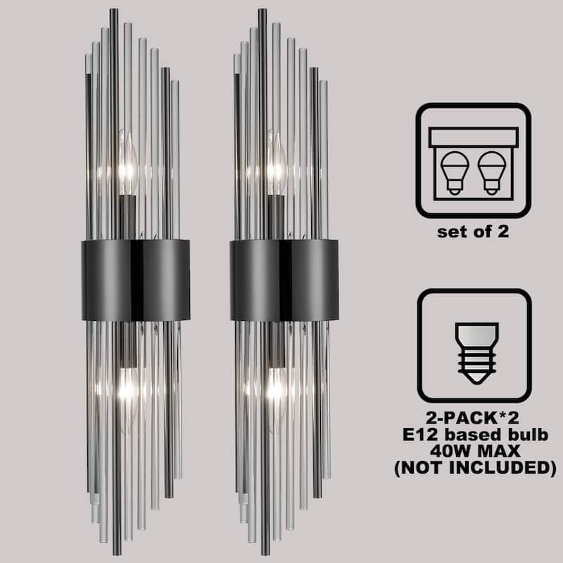 Cabrera Modern Metal Wall Sconce with Beautiful Crystal Clear Glass Rods for Bathroom Set of 2