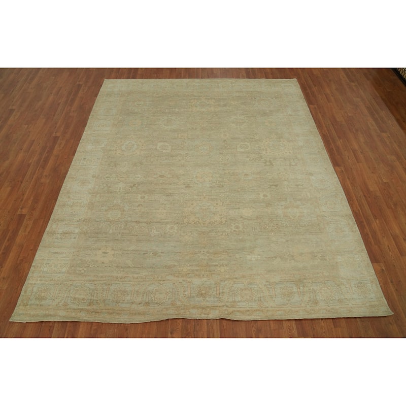 Vegetable Dye Wool Oushak Turkish Area Rug, Floral Geometric Carpet - 9' 7'' X 8' 2''