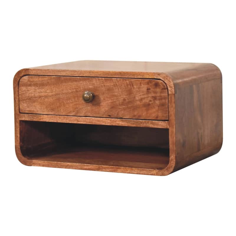 Artisan Furniture Solid Wood Curved Honey Caramel Wall Mounted Bedside with Open Slot