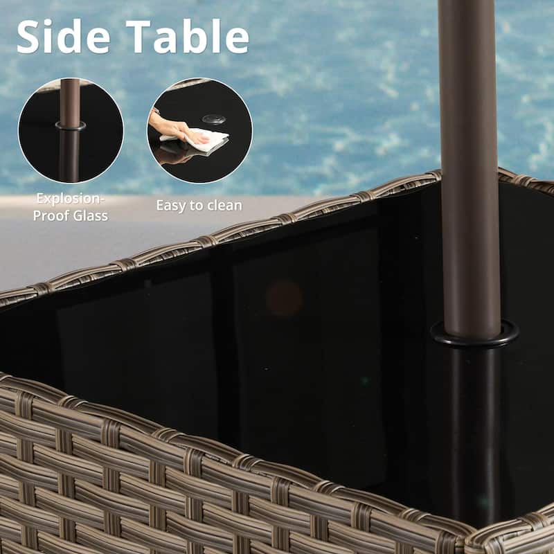 HOOOWOOO Wicker Rattan Patio Square Coffee Table with Umbrella Hole