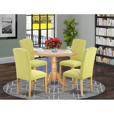 Vintage Kitchen Table Set - 5 Piece Round Dining Table & Chairs - Victorian Style, Oak Finish, 42 Inch