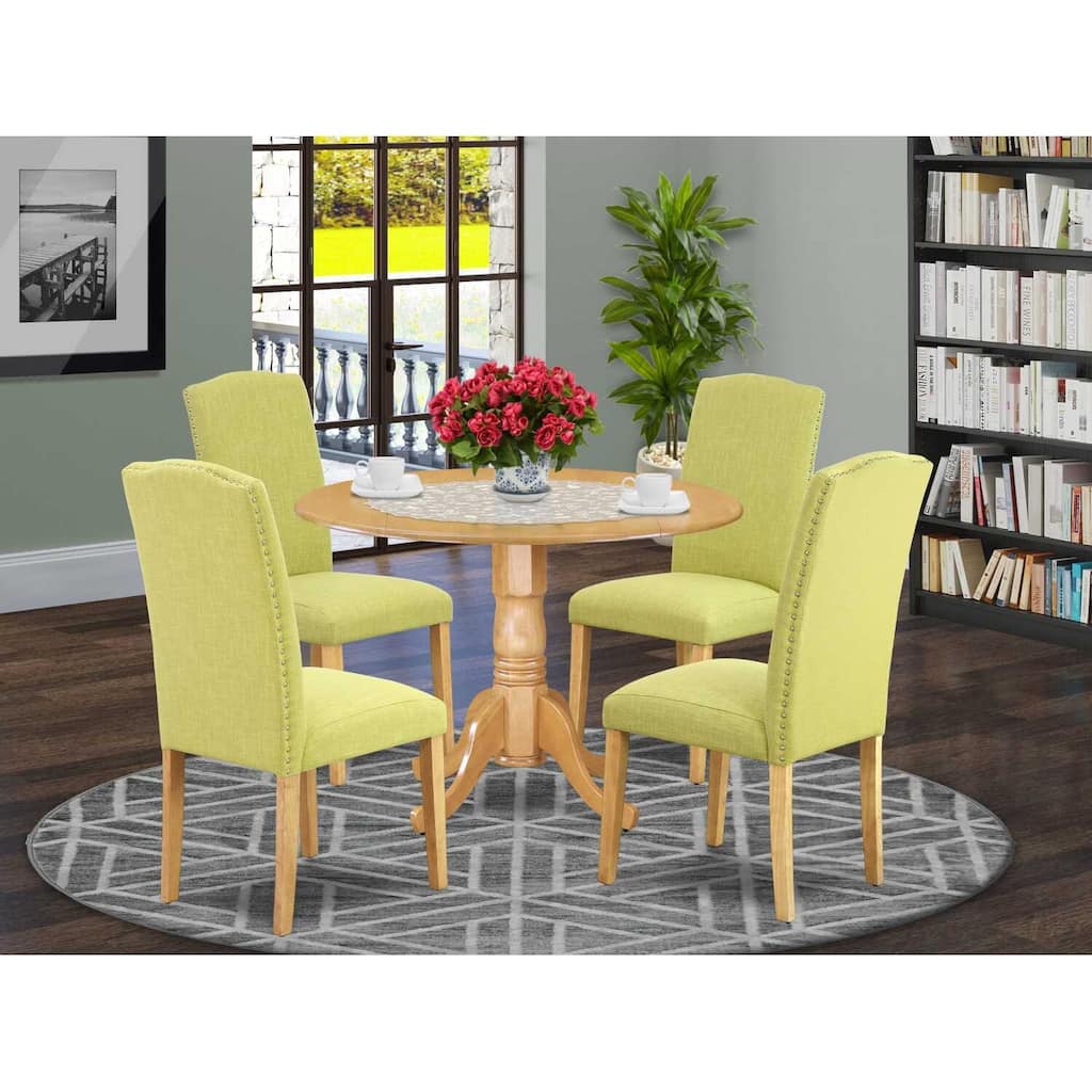 Vintage Kitchen Table Set - 5 Piece Round Dining Table & Chairs - Victorian Style, Oak Finish, 42 Inch