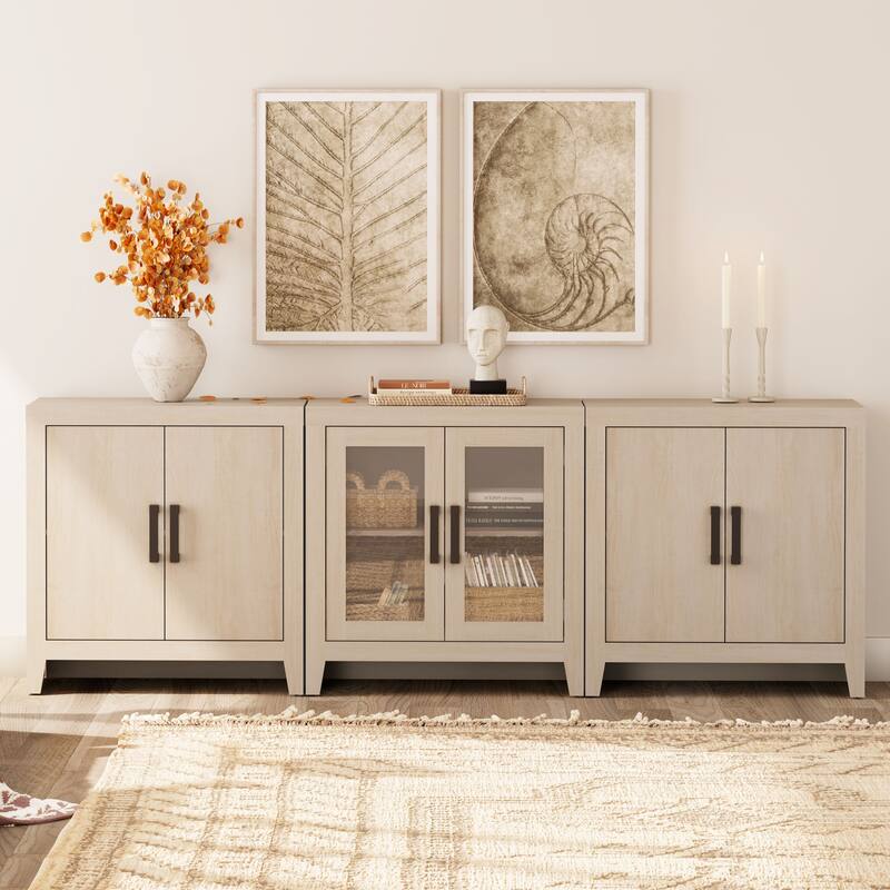 WAMPAT Farmhouse TV Stand for TVs up to 85 Inch, 3-Piece Modular Entertainment Center with Glass and Wood Doors - n/a