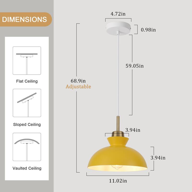 1-Light Hanging Ceiling Pendant Light Chandelier Light Fixture with Metal Shade for Kitchen Island