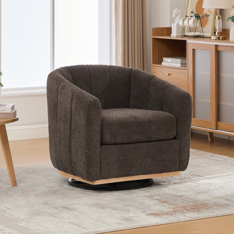Modern Cushioned Metal Base 360° Swivel Chair, Upholstered Barrel Chair, Club Armchair for Living Room, Family Room, Bedroom