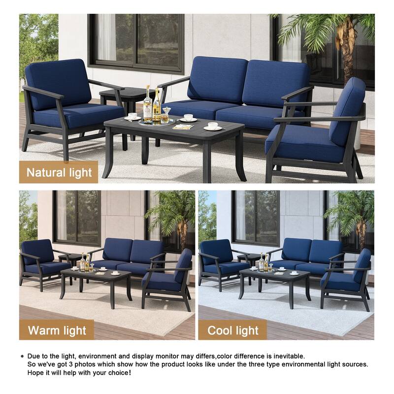 Teak Outdoor Patio Seating Set with Loveseat, Chairs and Tables (5-Piece)