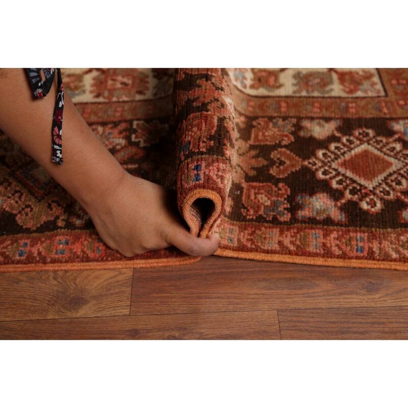 Orange Heriz Persian Vintage Area Rug Handmade Medallion Wool Carpet - 9'7"x 13'0"