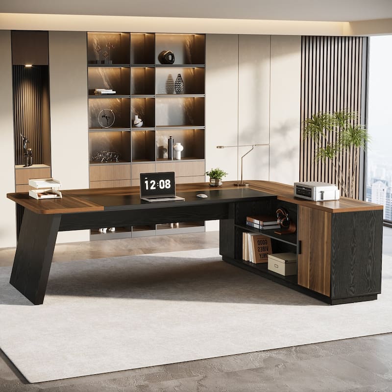 78.7 Inch L-Shaped Executive Desk, Large Office Desk with Cabinet