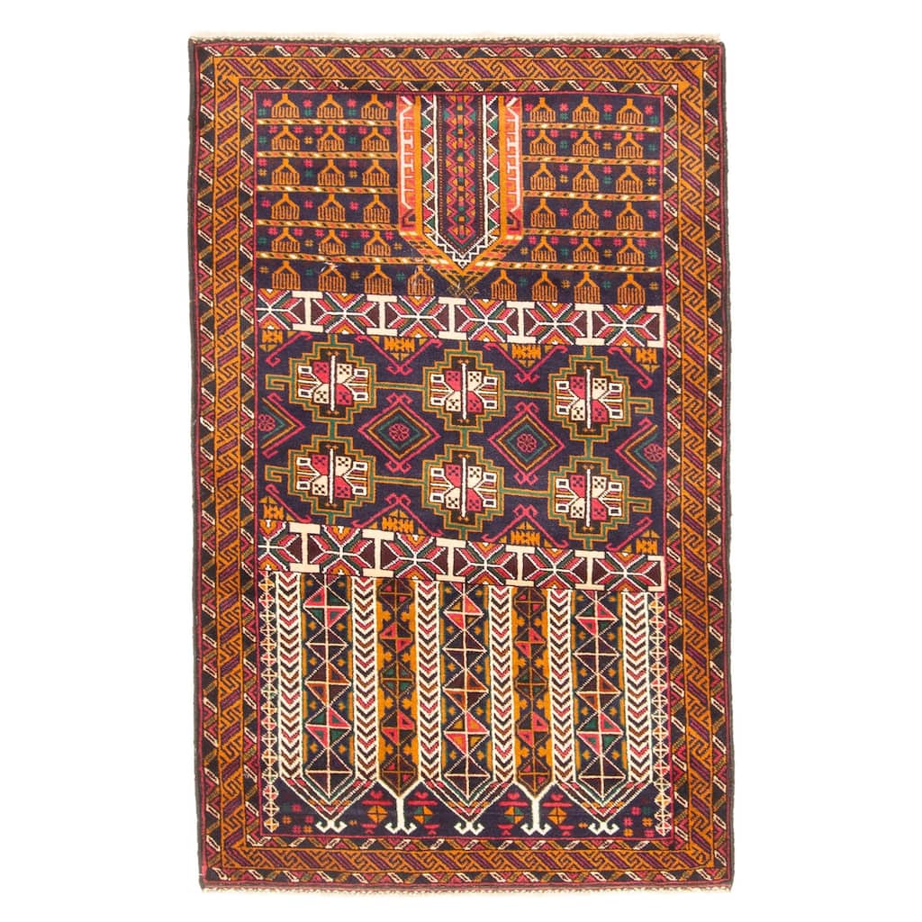 ECARPETGALLERY Hand-knotted Teimani Dark Navy Wool Rug - 2'11 x 4'8