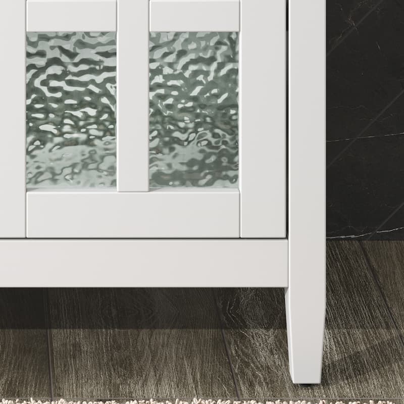 Roomfitters 30" Timeless Bathroom Vanity with Ceramic Sink, Textured Glass Doors, Adjustable Shelf, Tip-Out Tray