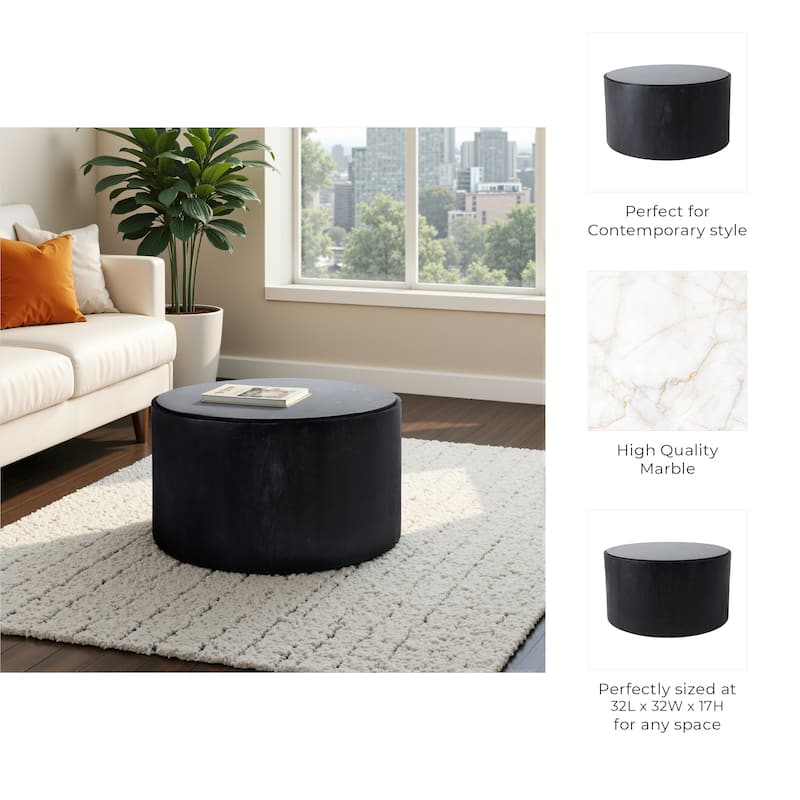 Modern Stone and Mango Wood Accent Table with Sleek Marble Top