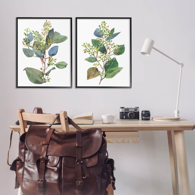 Stupell Soft Eucalyptus Plant Blue Green Ombre Leaves, 2pc Multi Piece Framed Wall Art Set