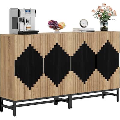 Farmhouse Buffet Sideboard Cabinet with Shelves Geometric Two-Tone Doors Storage TV Stand for Kitchen Dining Living Room