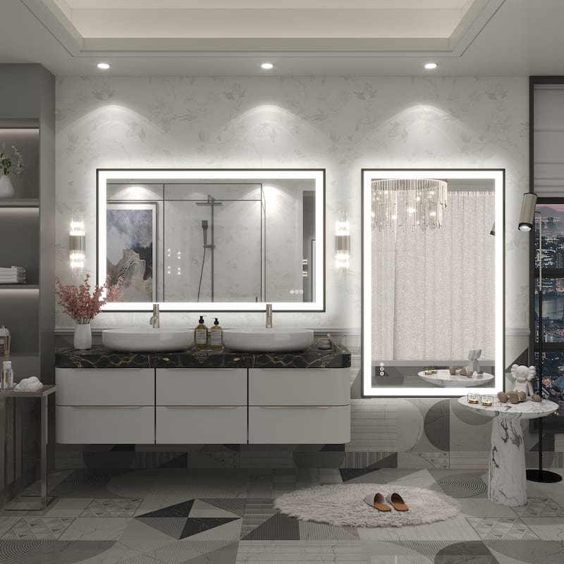 Extra Large Black Frame LED Bathroom Vanity Mirror with 3 Years Warranty and UL Certified