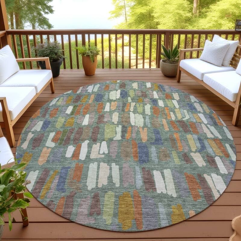 Machine Washable Indoor/ Outdoor Modern Mosaic Chantille Rug - Basil - 8' x 8'