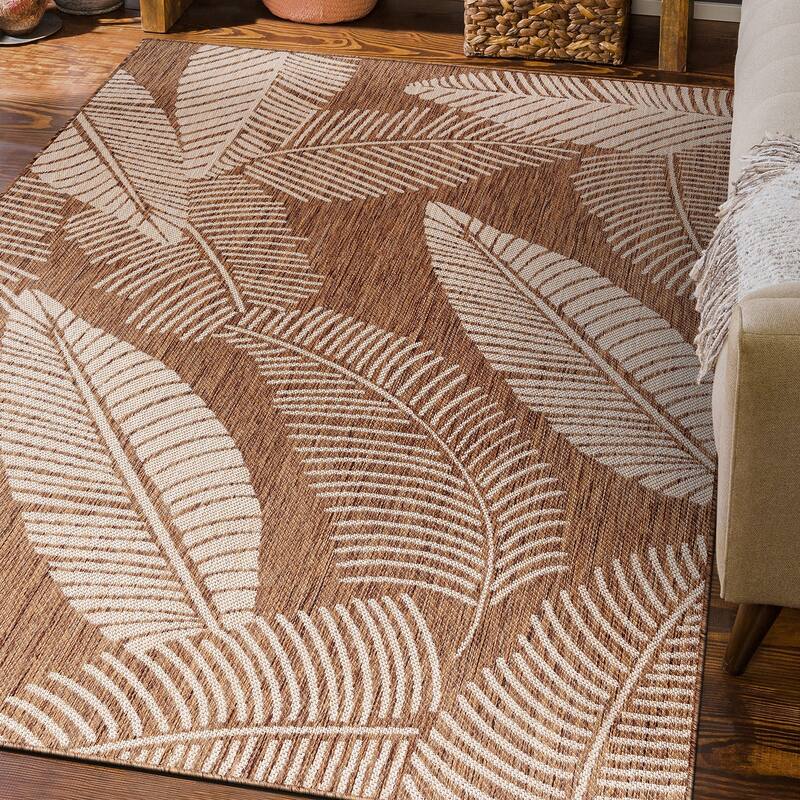 World Rug Gallery Distressed Palm Leaves Textured Flat Weave Indoor/Outdoor Area Rug