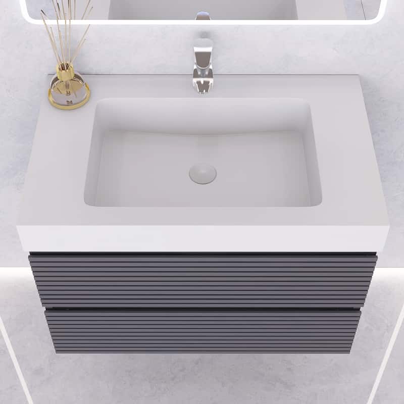 Wall-Mounted Bathroom Vanity in Gray with Undermount Sink without Faucet