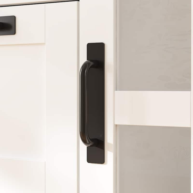 Modern Bathroom Cabinet Freestanding Storage Cabinet with Glass Doors & 3 Drawers