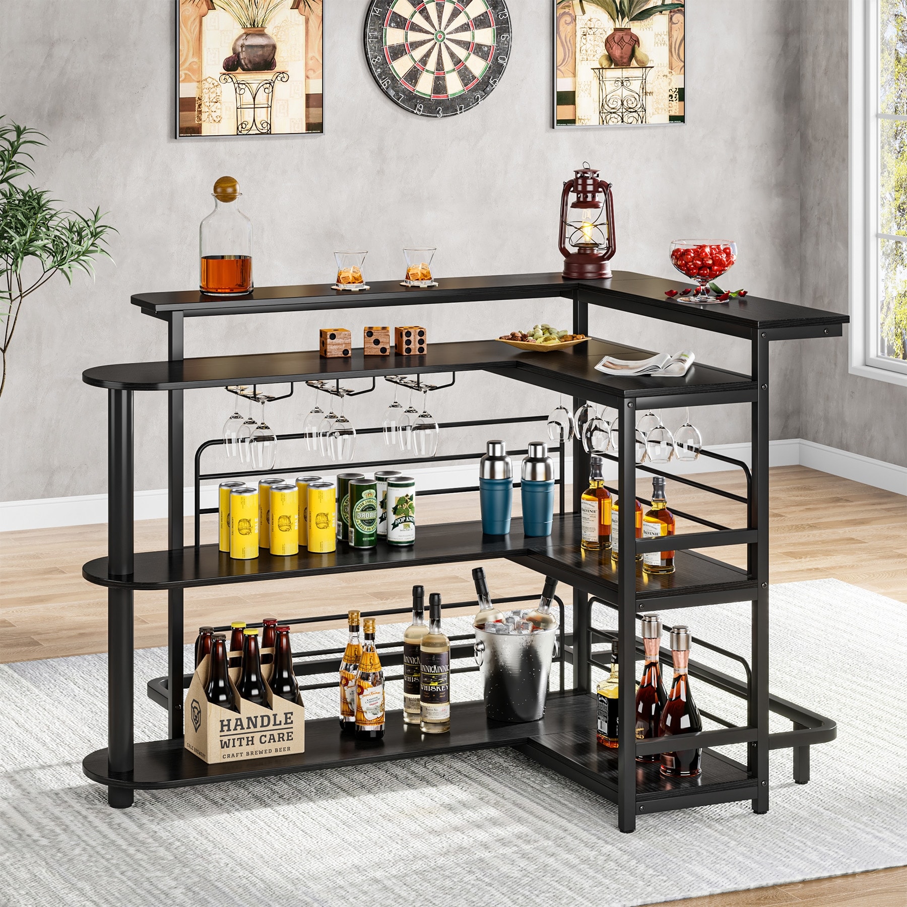 Home-Bar-Unit,-4-Tier-L-Shaped