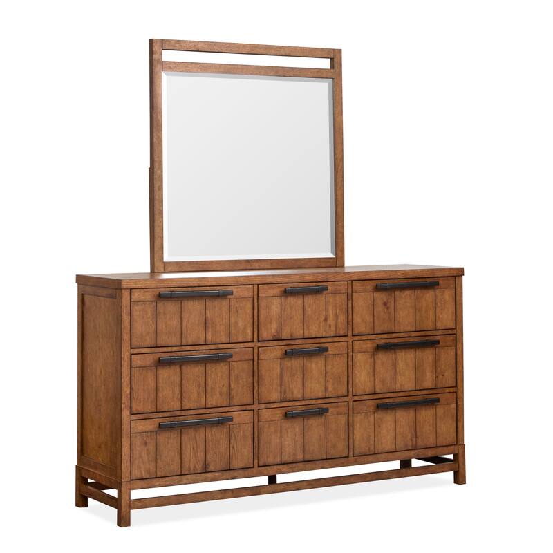 Magnussen Home Conway Honey Wheat Drawer Dresser With Portrait Mirror - 9-drawer