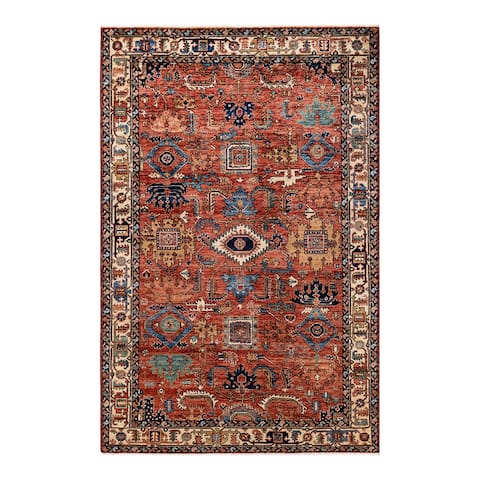 One of a Kind Hand Knotted Traditional Tribal Area Rug - 7' 11" X 5' 2"