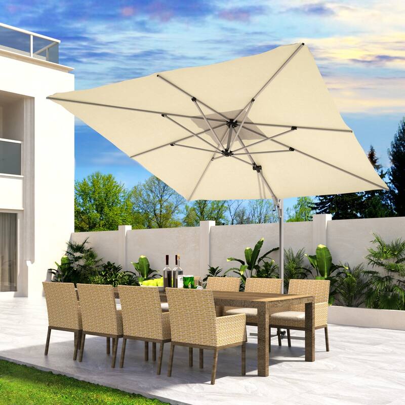 9FT 360 Degree Rotation Double Top Cantilever Patio Umbrella - Cream