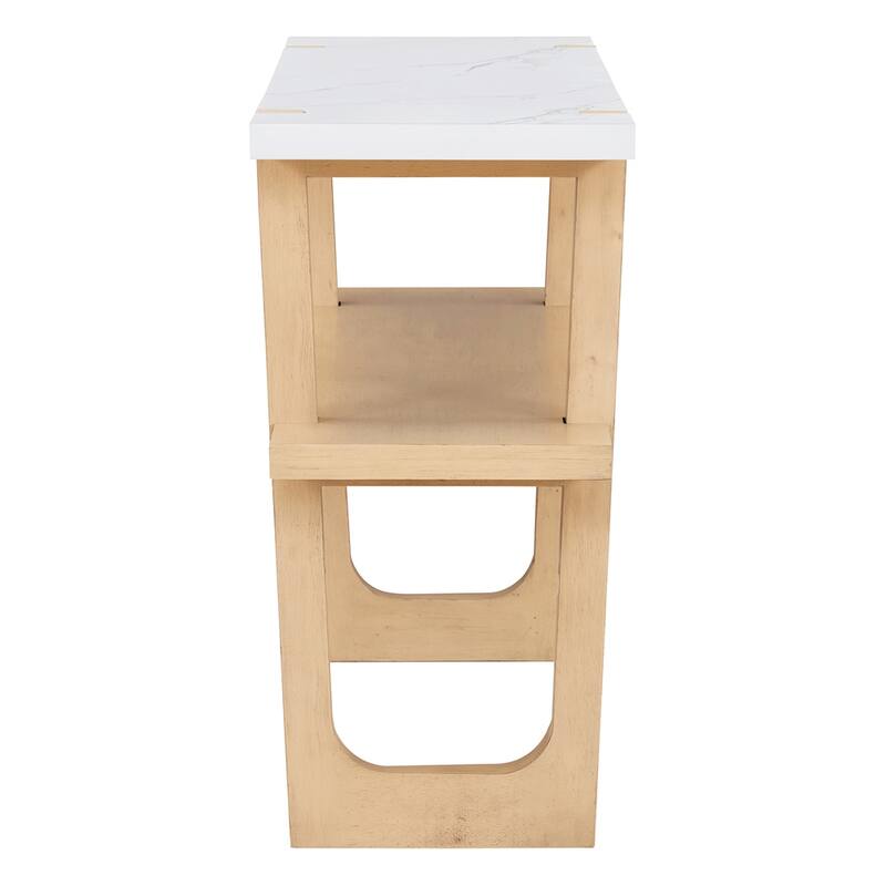 Retro Elegant Console Table with Marble-Effect Top & Versatile Storage