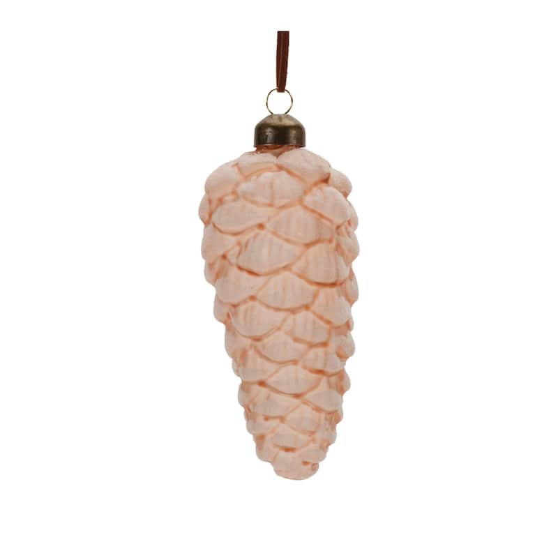 Frosted Glass Christmas Pine Cone Ornaments - 7" - Pink - 6ct