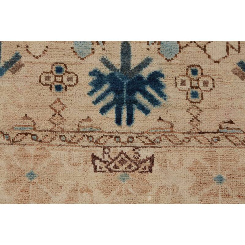 Hand Knotted Oriental 100% Wool Carpet Transitional All-Over Beige & Ivories Oushak Runner Rug - 9' 9'' X 2' 8''