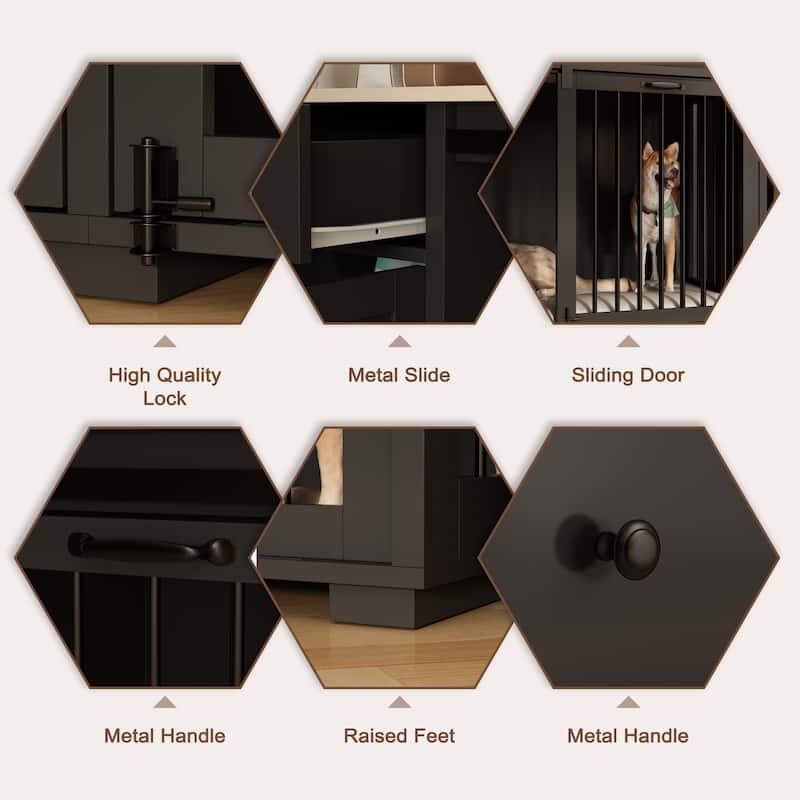 Storage Sideboard with Pet House Modern Home Essential in Black/White