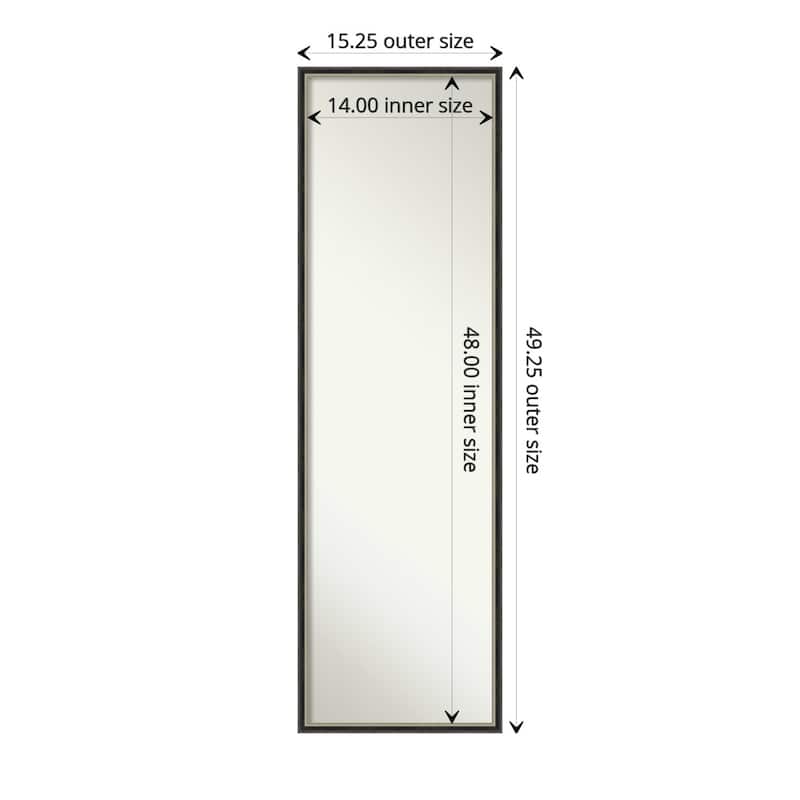 Theo Narrow Non-Beveled Wood Framed Full-Length On the Door Mirror - Glass Size 14x48 - Theo Black Silver Narrow