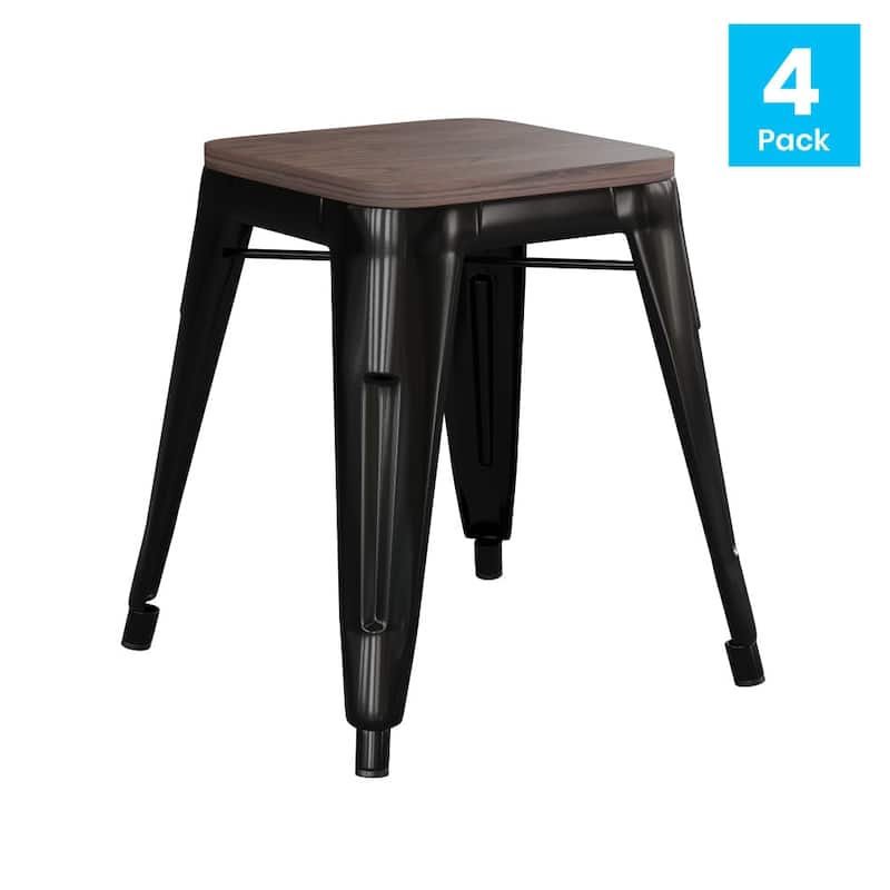 Set of 4 18" Table Height Indoor Stackable Metal Stool with Wood Seat