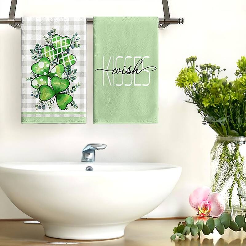 Buffalo Plaid Hand Towel Set, St. Patrick's Day Decor, 18"x26", Green