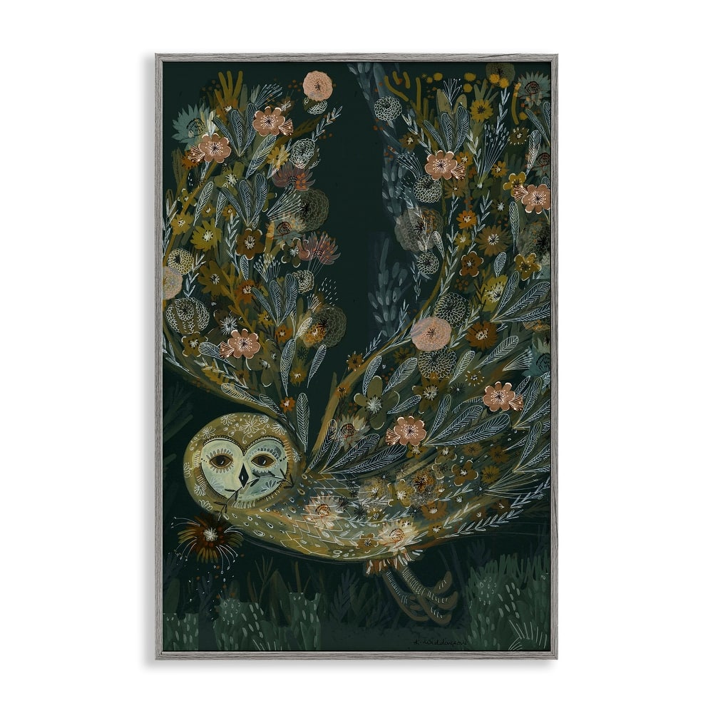 Stupell Floral Folk Barn Owl Framed Giclee Art Design By Kay Widdowson