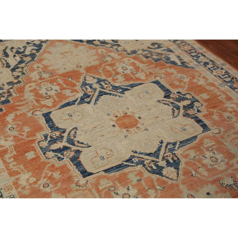 Orange & Blue Heriz Serapi Vegetable Dye Rug Hand-Knotted Wool Carpet - 5'5"x 7'7"