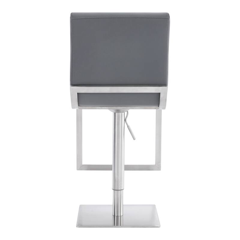 Victory Grey Faux Leather and Brushed Stainless Steel Swivel Adjustable Height Bar Stool