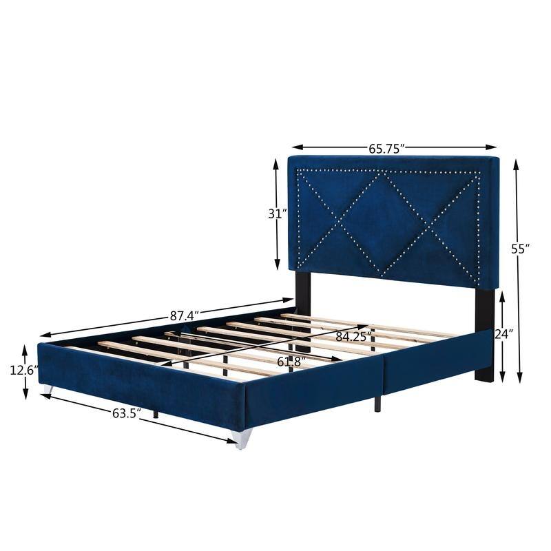 Queen Size Bed With Beautiful Brass Studs Adorn The Headboard, Strong