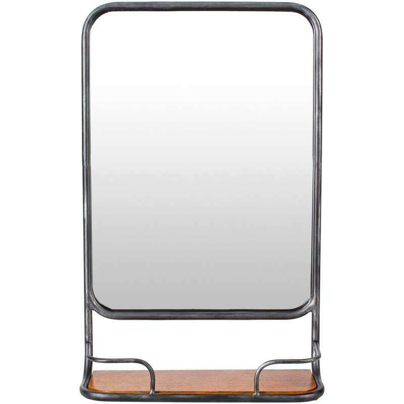Rowanne Traditional Silver Mirror With Wood Shelf