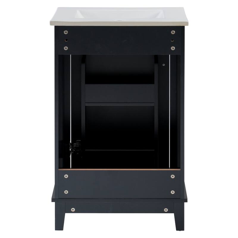 20 Inch Modern Small Bathroom Vanity Cabinet With Ceramic Basin,Ample Storage,1 Soft Close Doo