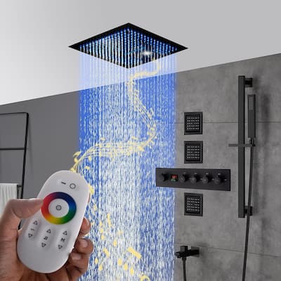 DeerCreek Premium 16" LED Music Digital Thermostatic Faucet Shower System w/ Slide Bar, Jets-MB - Matte Black