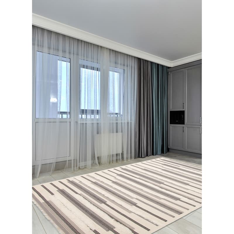 ECARPETGALLERY Hand Tufted Timeless Cream Wool Rug - 5'2 x 8'2