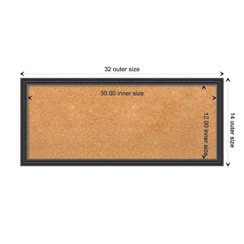 Stylish Black Wood Framed Natural Corkboard Bulletin Board - Board Size 30x12