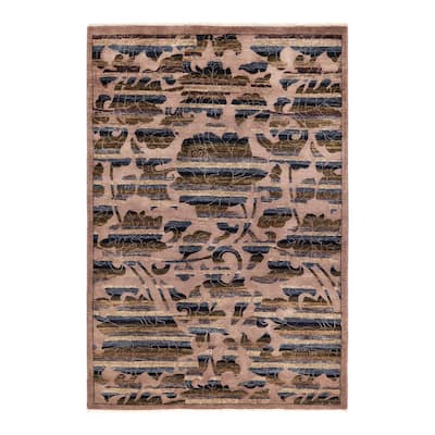 Overton Hand Knotted Wool Contemporary Abstract Beige Area Rug - 4' x 6'