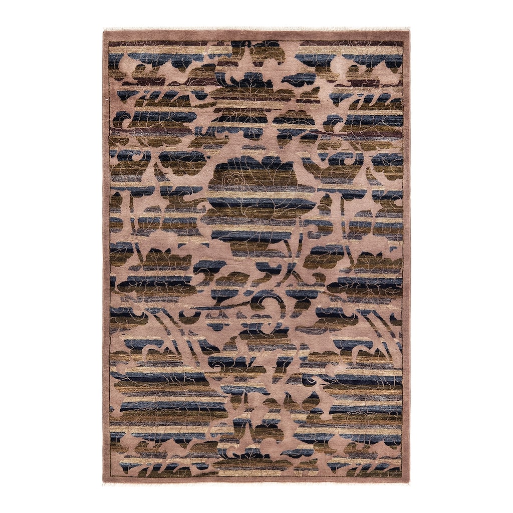 Overton Hand Knotted Wool Contemporary Abstract Beige Area Rug - 4' x 6'