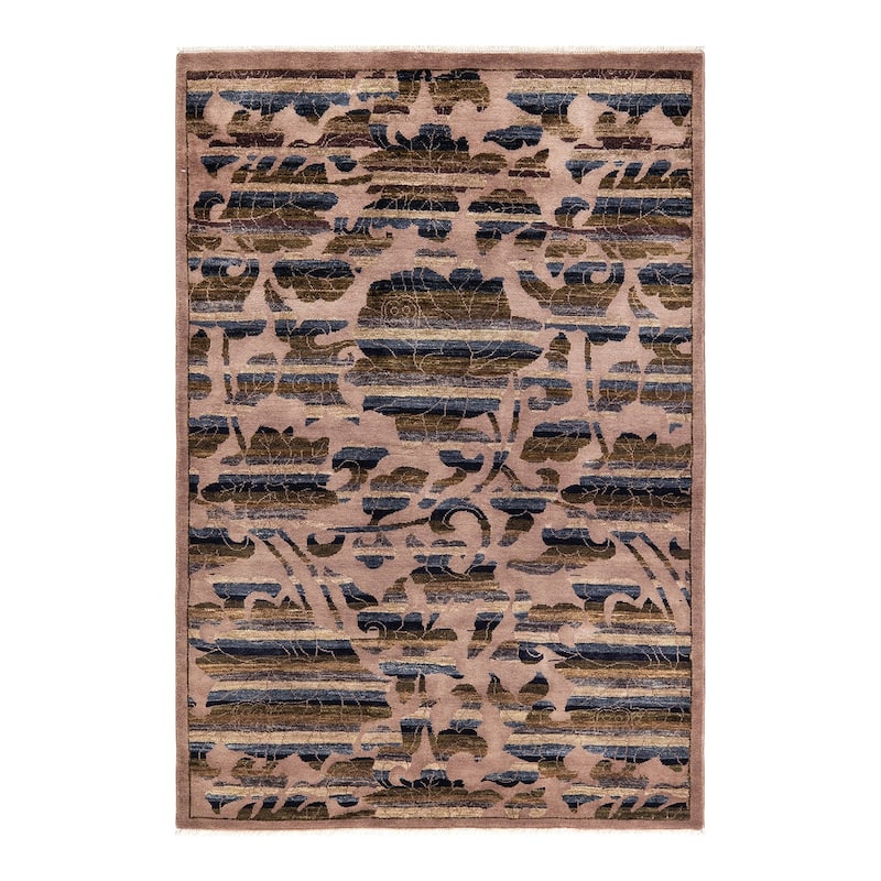 Overton Hand Knotted Wool Contemporary Abstract Beige Area Rug - 4' x 6' - Fawn - 4' x 6'