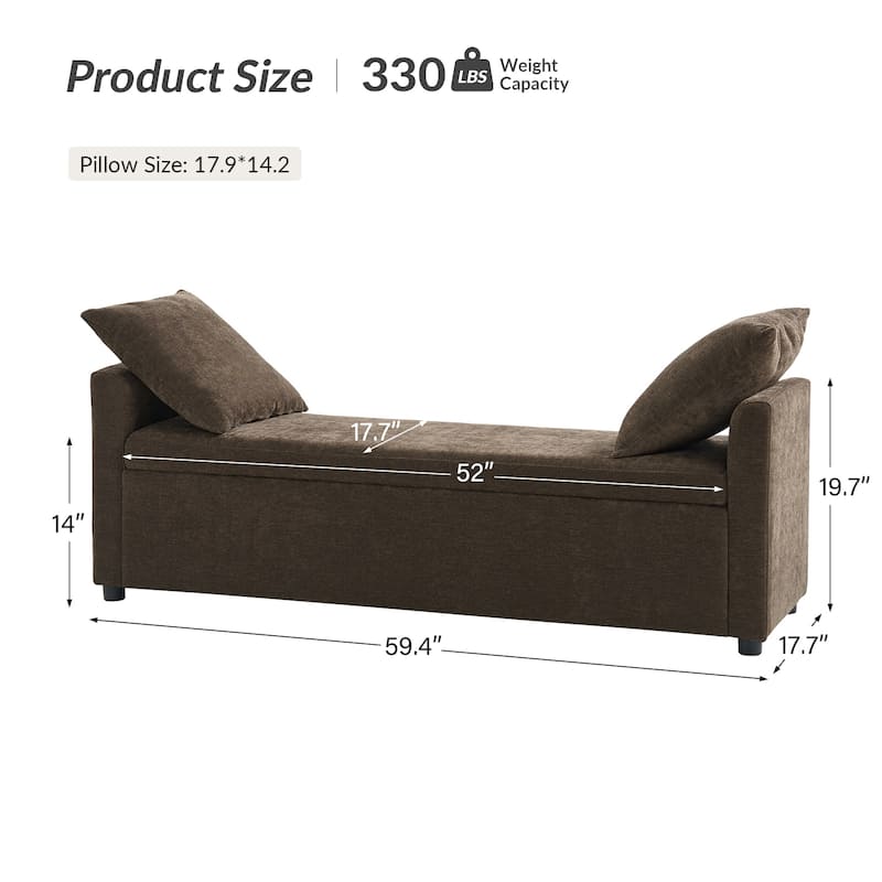 Franco Modern Upholstered Storage Bench with Two Throw Pillows